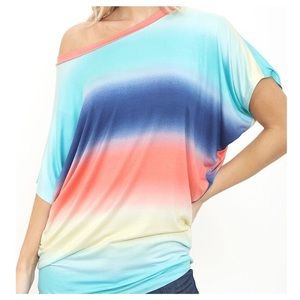 Tops - BACKORDER Multi Color Tee On or Off Shoulder Top Tops - BACKORDER Multi Color Tee On or Off Shoulder Top